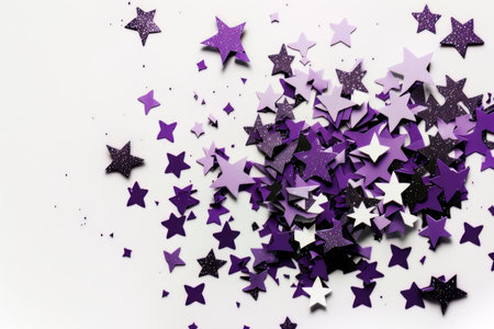 Violet confetti in the form of stars isolated on white. Illustration Generative AIの素材