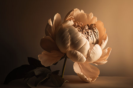 Elegant aesthetic peony flower with sunlight shadows. Illustration Generative AIの素材