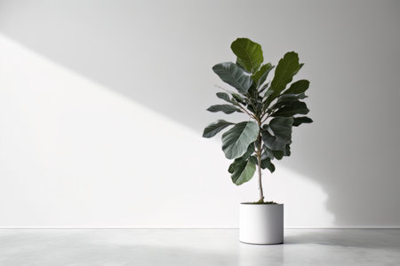 Ficus Lyrata Fake Plant with a beige wall. AI Generative Illustrationの素材