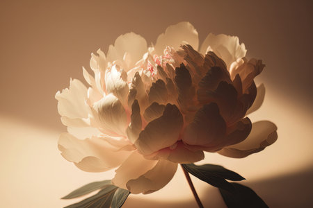 Elegant aesthetic peony flower with sunlight shadows. Illustration Generative AIの素材