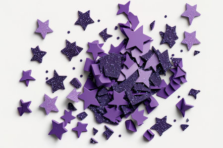 Violet confetti in the form of stars isolated on white. Illustration Generative AIの素材