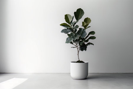 Ficus Lyrata Fake Plant with a beige wall. AI Generative Illustrationの素材