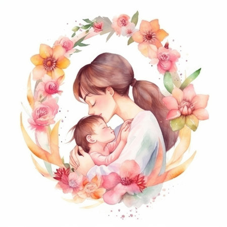 Mother's Day watercolor background. Illustration Generative AIの素材