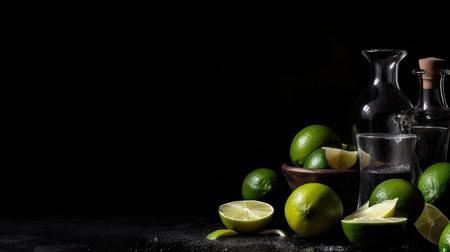 Set for tequila party with lime and salt Illustration Generative AIの素材