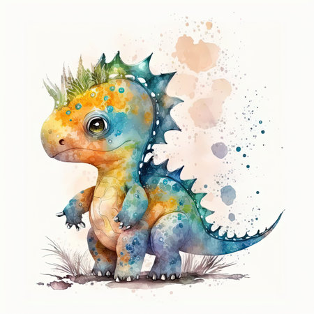 Cute Childish Watercolor Dinosaur. Illustration Generative AIの素材