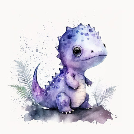Cute Childish Watercolor Dinosaur. Illustration Generative AIの素材