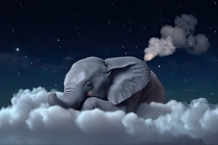 Elephant sleeps in the cloud. Illustration Generative AIの素材