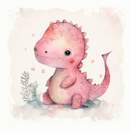 Cute Childish Watercolor Dinosaur. Illustration Generative AIの素材