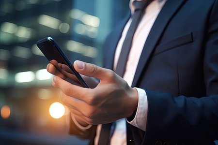 Businessman using a mobile smartphone Illustration Generative AIの素材