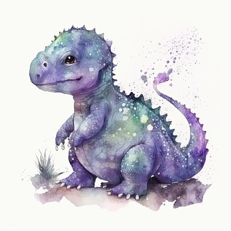 Cute Childish Watercolor Dinosaur. Illustration Generative AIの素材