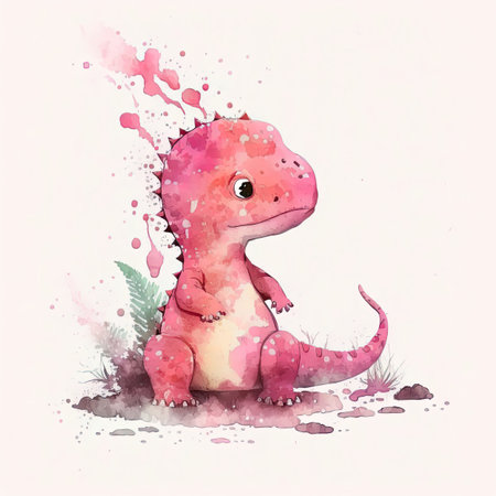 Cute Childish Watercolor Dinosaur. Illustration Generative AIの素材