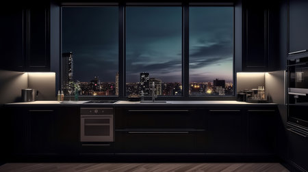 Modern kitchen interior design. Illustration Generative AIの素材