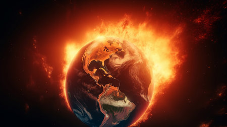 planet earth in fire. global warming concept. Illustration Generative AIの素材