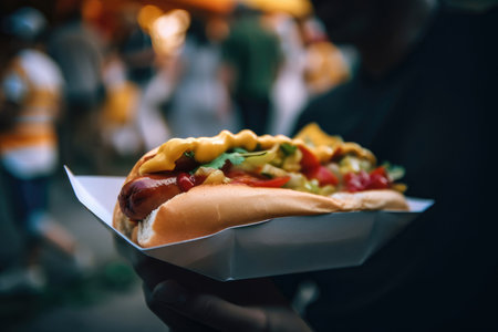 Tasty hot dog. Illustration Generative AIの素材