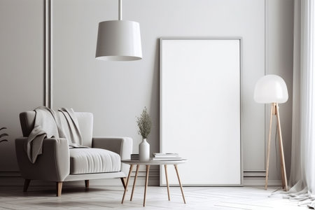 Empty Frame Mockup in Scandinavian style room. Illustration AI Generativeの素材