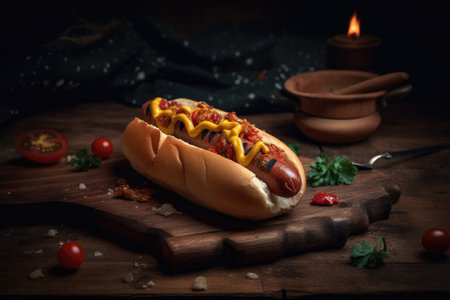 Tasty hot dog. Illustration Generative AIの素材