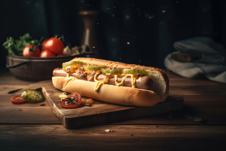 Tasty hot dog. Illustration Generative AIの素材