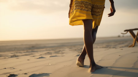 Girl's foot on the beach. Illustration Generative AIの素材