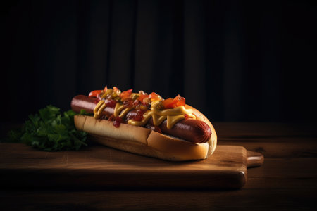 Tasty hot dog. Illustration Generative AIの素材