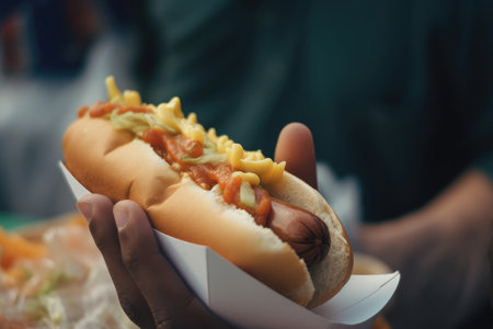 Tasty hot dog. Illustration Generative AIの素材