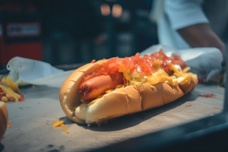 Tasty hot dog. Illustration Generative AIの素材