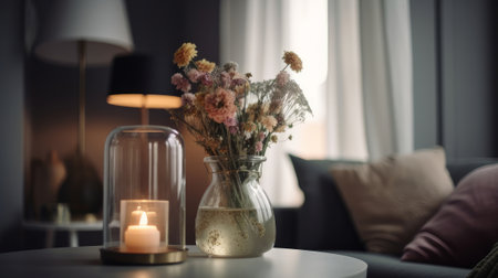 Interior design with flowers. Illustration Generative AIの素材
