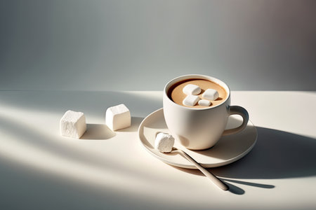 Cup of cappuccino with marshmallow. Illustration Generative AIの素材