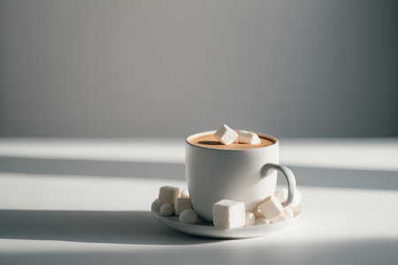 Cup of cappuccino with marshmallow. Illustration Generative AIの素材
