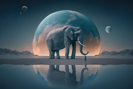 dreamlike and reality-bending background with elephant. Illustration Generative AIの素材