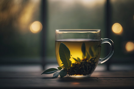 Green Tea Cup. Illustration Generative AIの素材