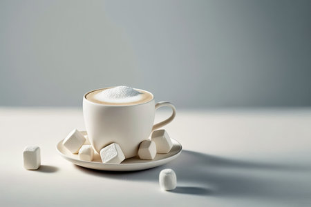 Cup of cappuccino with marshmallow. Illustration Generative AIの素材