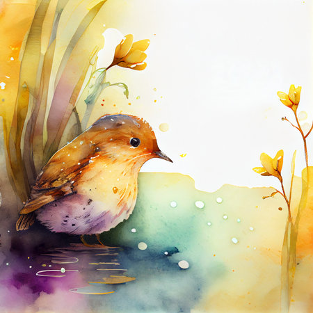 Watercolor Natural Beautiful Card. IllustrationAI Generative.の素材