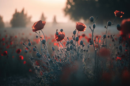 Poppy flower background. Illustration Generative AIの素材