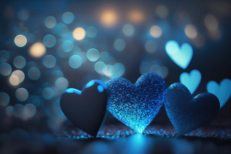 Blue glossy hearts background. Illustration Generative AIの素材