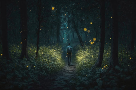 Road in magic forest. Illustration Generative AIの素材