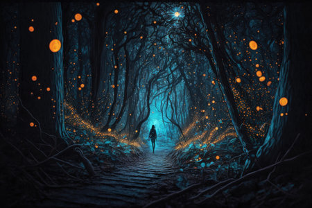 Road in magic forest. Illustration Generative AIの素材