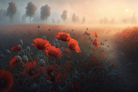 Poppy flower background. Illustration Generative AIの素材