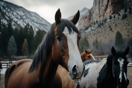 Horses on natural background. Illustration Generative AIの素材