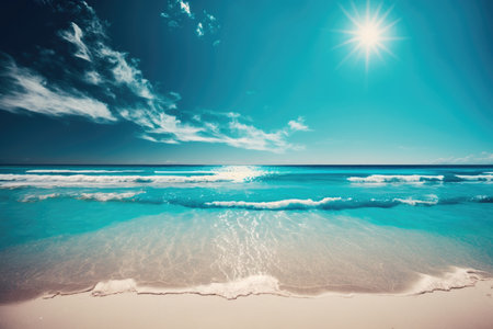 Blue ocean beach background. Illustration Generative AIの素材