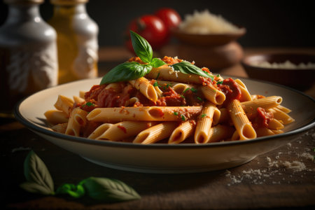 Pasta with tomato sauce. Illustration Generative AIの素材