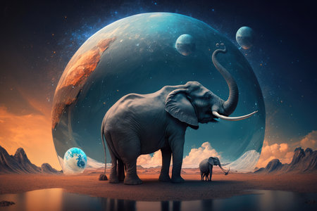 Abstract dream background with elephant. Illustration Generative AIの素材