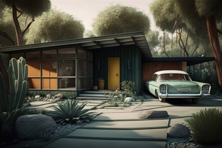 Modern House in Forest. Illustration Generative AIの素材