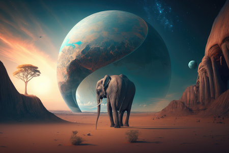 Abstract dream background with elephant. Illustration Generative AIの素材