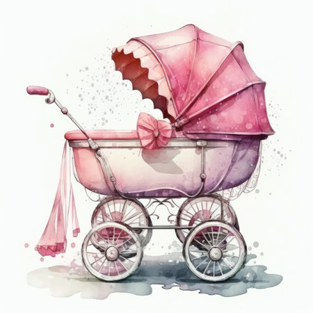 Pink watercolor baby stroller Illustration Generative AIの素材