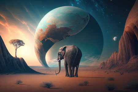 Abstract dream background with elephant. Illustration Generative AIの素材