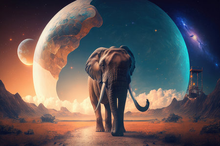 Abstract dream background with elephant. Illustration Generative AIの素材