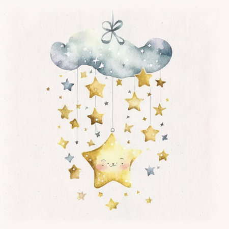 watercolor baby mobile. Illustration Generative AIの素材