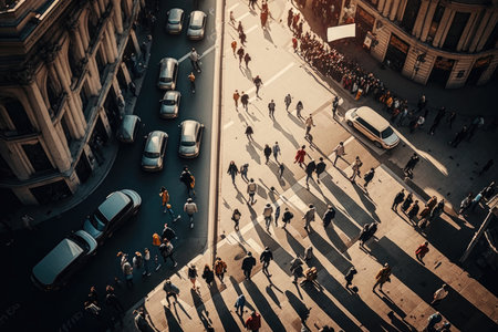 Big crowd of people walking on big city street. Illustration Generative AIの素材