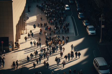 Big crowd of people walking on big city street. Illustration Generative AIの素材