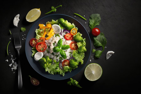 Fresh salad with rice and vegetables Illustration Generative AIの素材